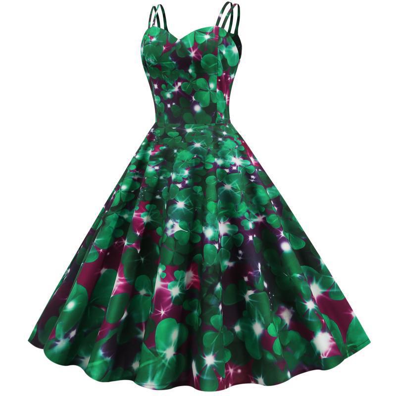 Kvinders vintage A-line kjole med charmerende blomster mønster Stilla
