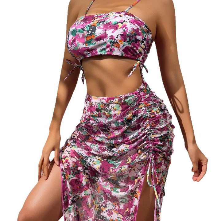 Dame To-delt Strandoutfit med høj slids og blomsteret bandeau-top Stilla