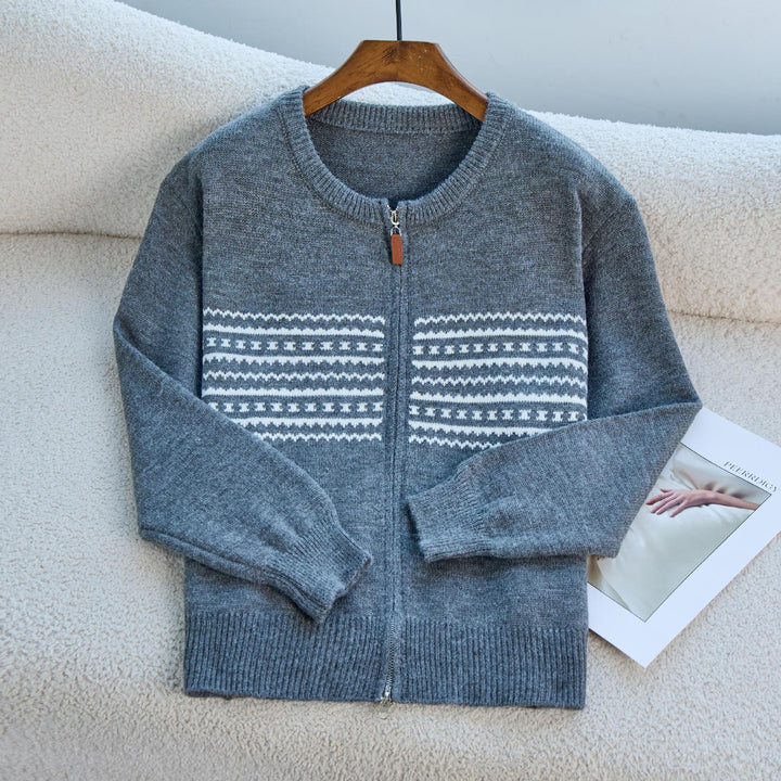 Kvinders zip-up cardigan med lynlås og nordisk mønster Stilla
