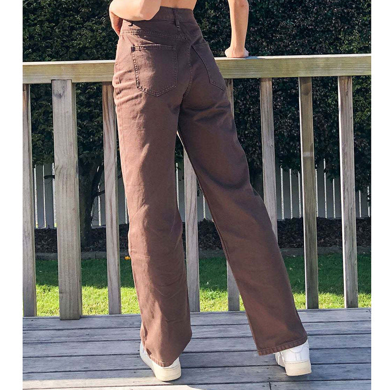 Dame Høj Talje Bred Ben Jeans med frynset afslutning Stilla
