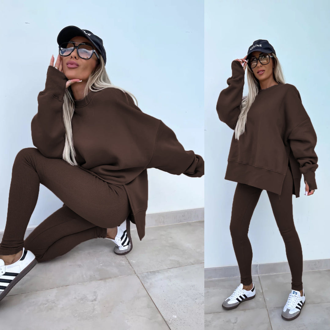 Kvinders afslappede sportslounge sæt med løs sweatshirt og figursyet leggings Skovae
