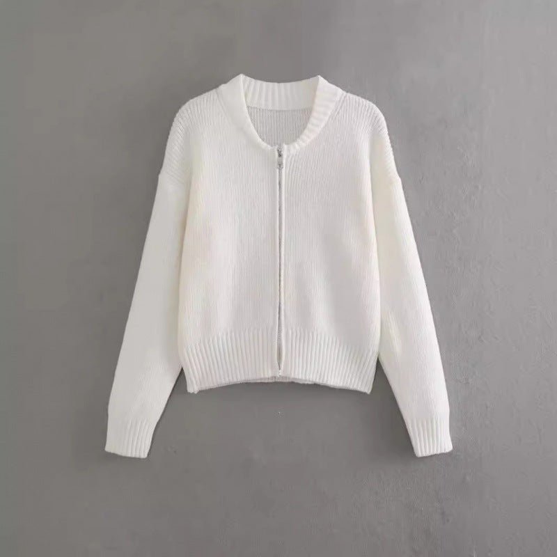 Kvindernes moderne cardigan med voluminøse ærmer og lynlås Stilla