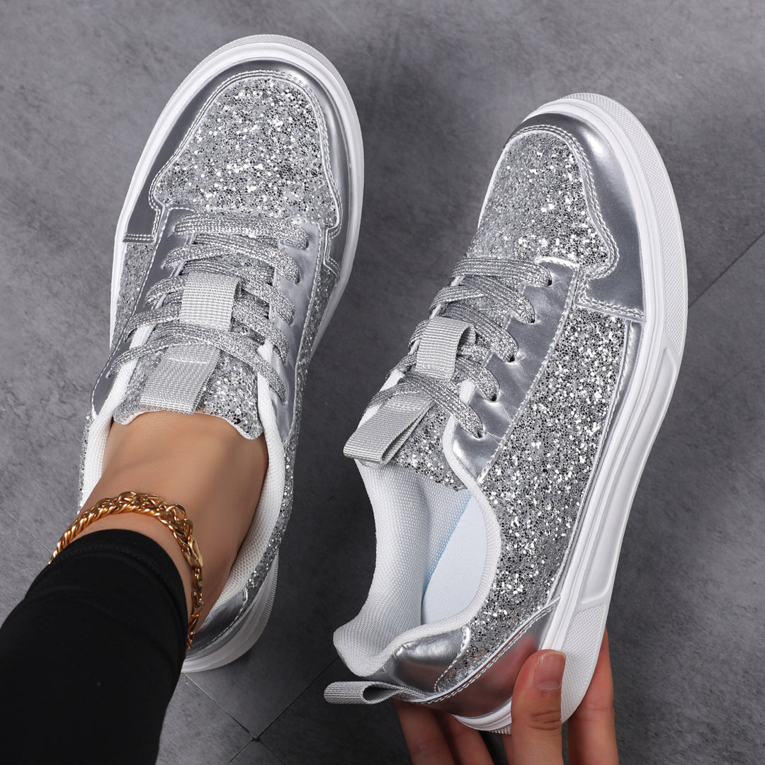 Dame nan Glitzer-fritidssneaker med metallic-detaljer, polstret indgang og skridsikker gummisål Skovae