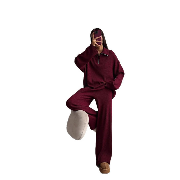 Kvinder Oversized Strikket Overall med Høj Krave og Halv Lynlås Skovae