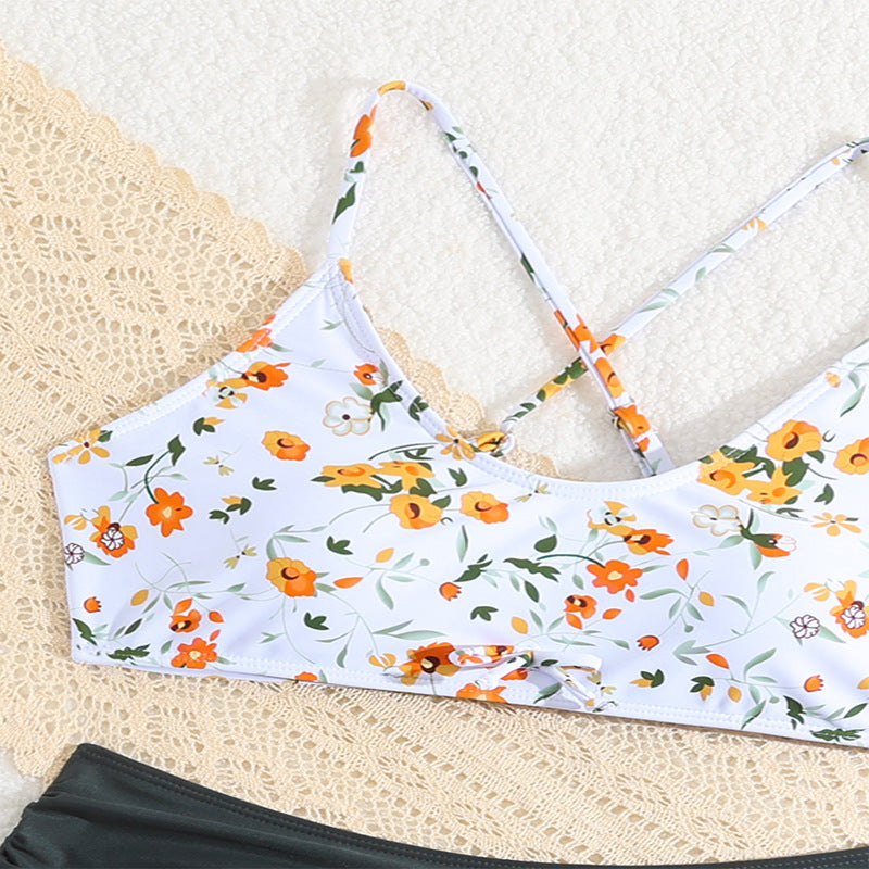 Dame Floral Mønstret Bikini med Høj Talje og Krysseremmer Stilla