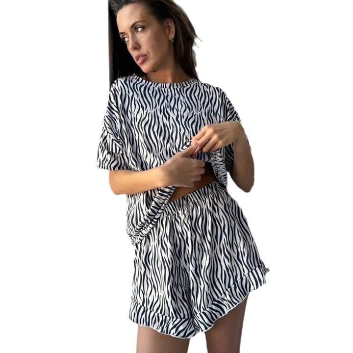 Dame Sommerligt Pyjamasæt med moderne Zebramønster og elastisk Bund Stilla