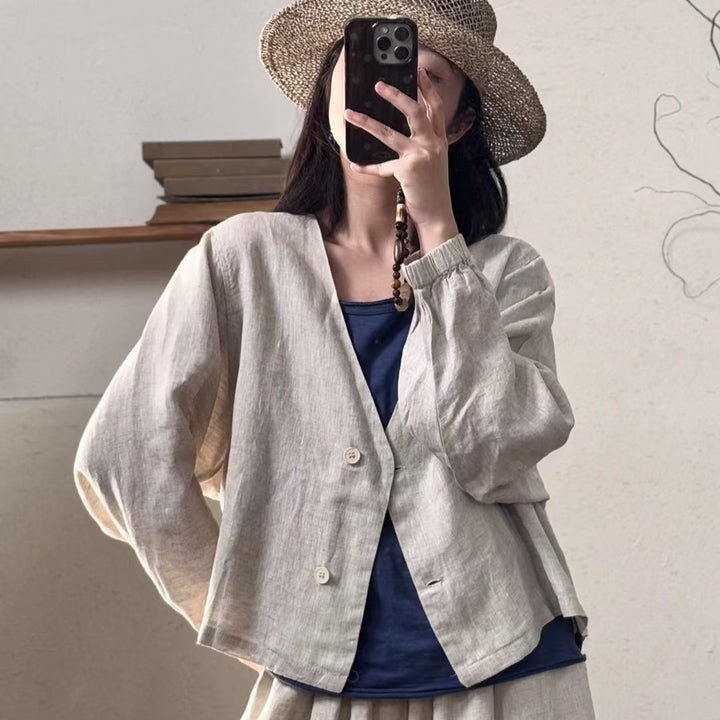 Femme Elegante Linned Omslagskjorte Stilla