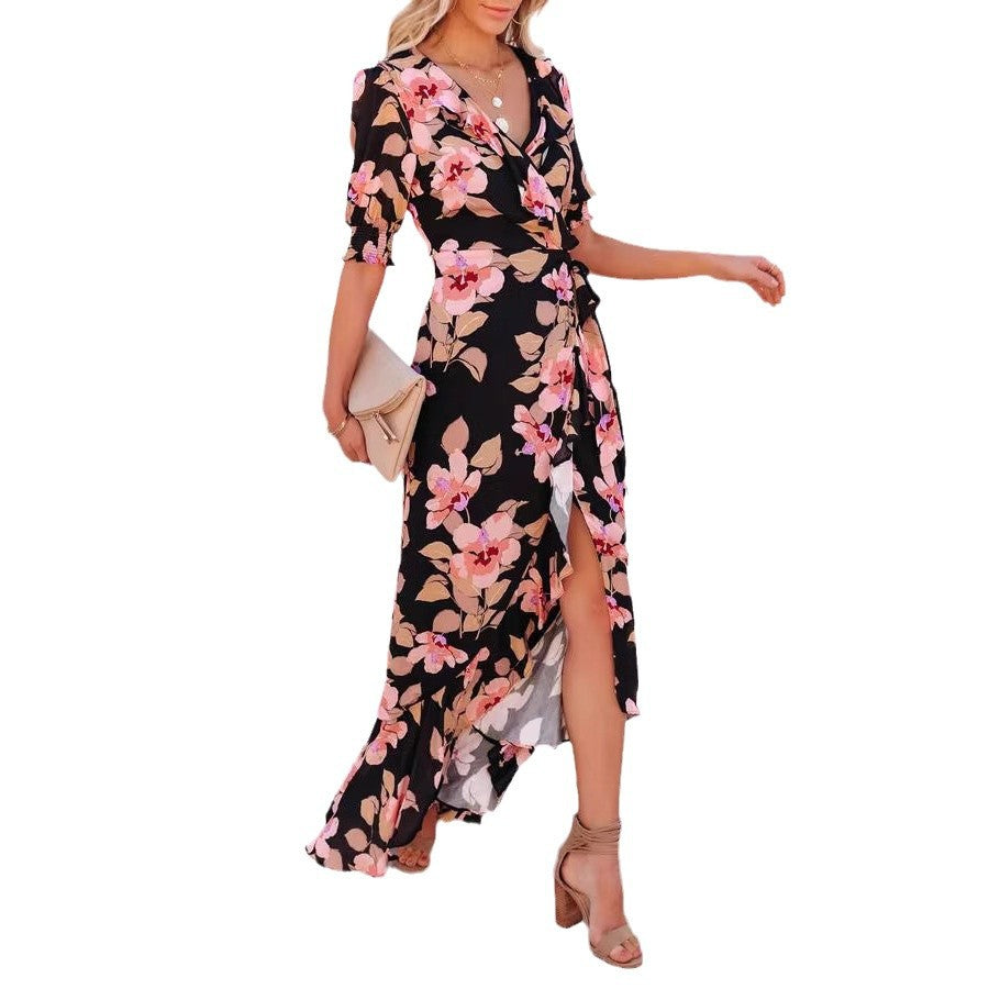 Dame Blomster Wrap Maxi Kjole Stilla