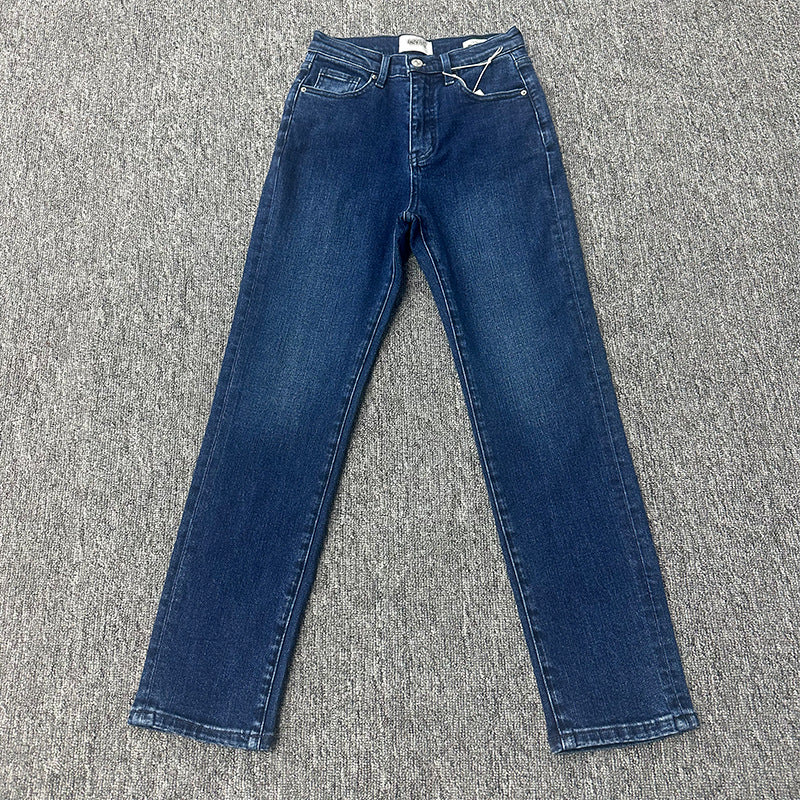 Dame klassiske, figursyede denim-bukser med høj talje og minimalistiske detaljer Stilla