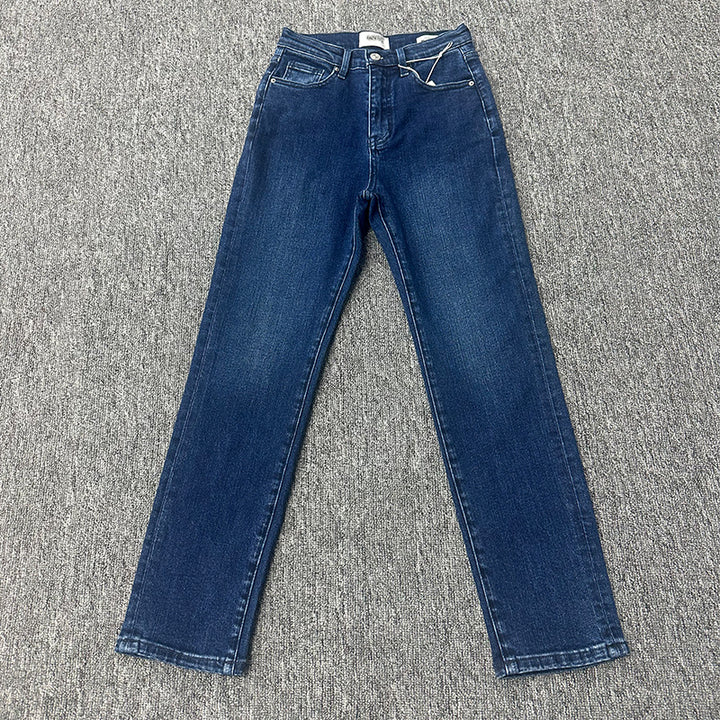 Dame klassiske, figursyede denim-bukser med høj talje og minimalistiske detaljer Stilla