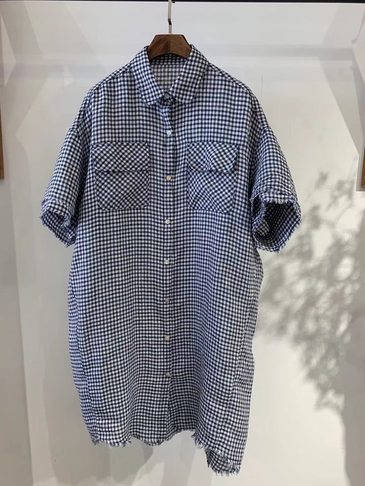 Dame Kortærmet Karo Button-Up Skjorte Stilla