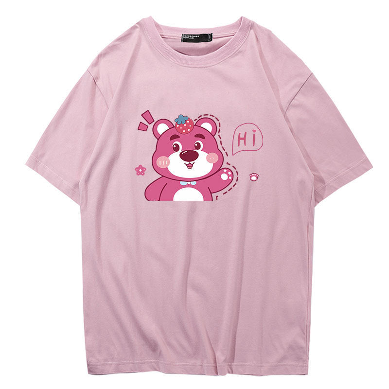 Dame T-shirt med muntert bjørnemotiv og afslappet oversized pasform Stilla