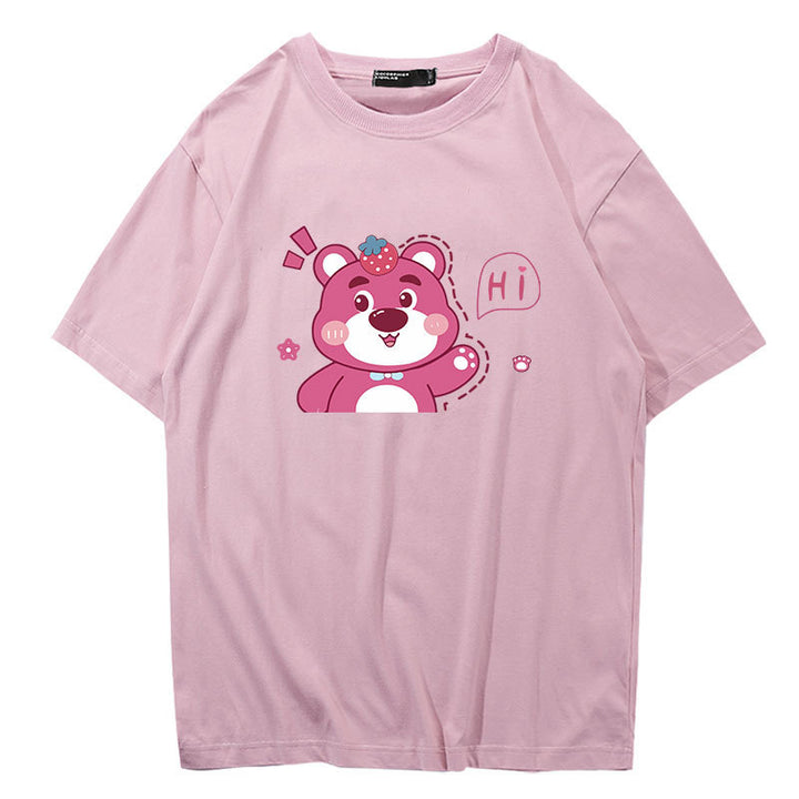 Dame T-shirt med muntert bjørnemotiv og afslappet oversized pasform Stilla