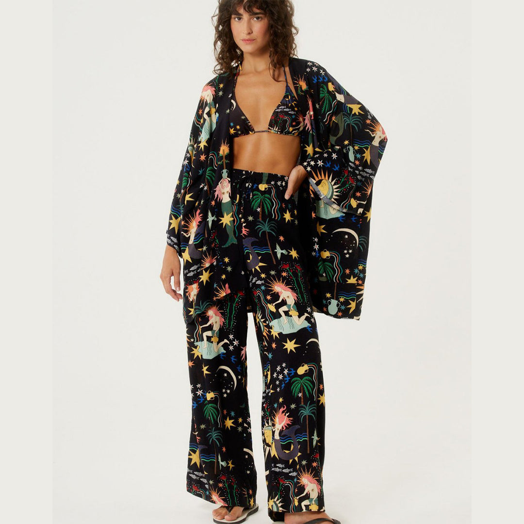 Dame Strandmode Sæt med afslappet Kimono og behagelige Bukser Stilla