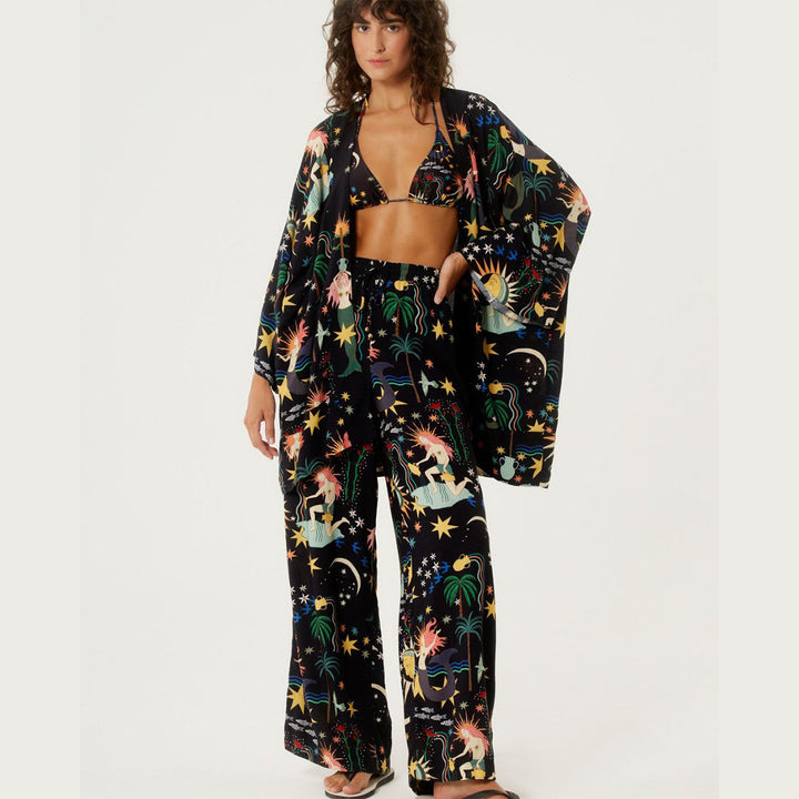 Dame Strandmode Sæt med afslappet Kimono og behagelige Bukser Stilla