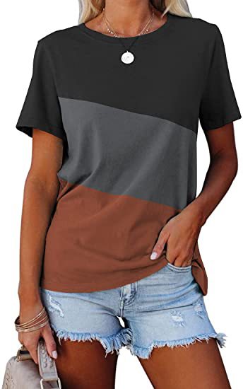 Dame Trendy Kortærmet T-Shirt med moderne Farveblokdesign Stilla