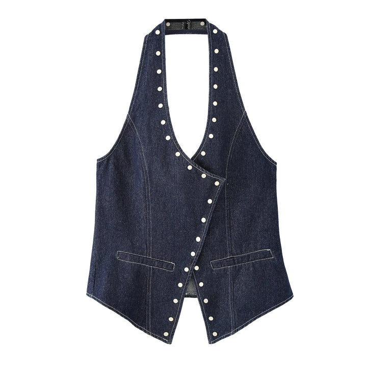 Femme Denim Utility-Vest med dekorative trykknapper Stilla