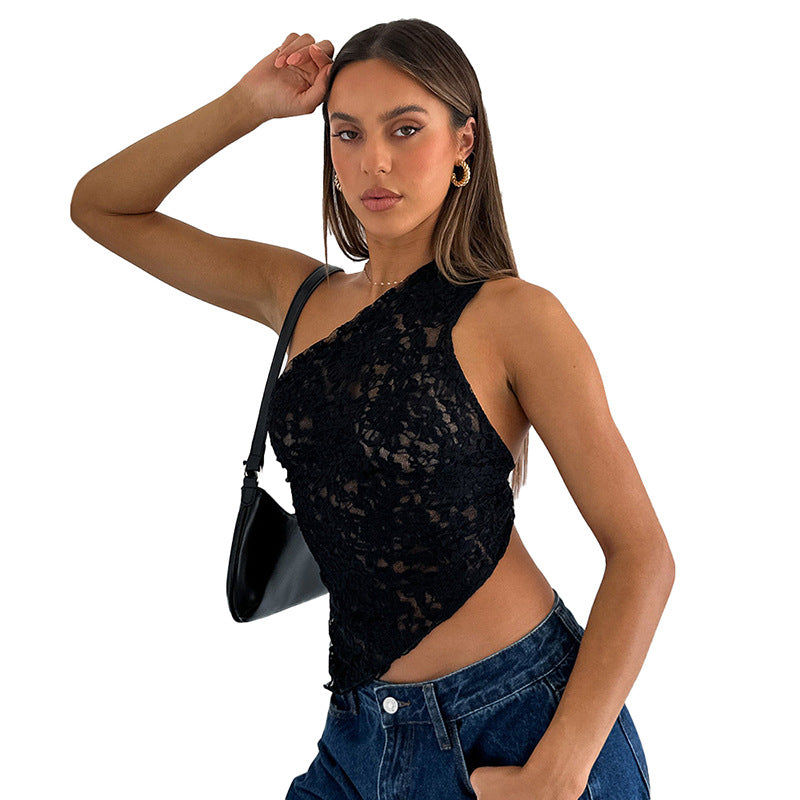 Femme asymmetrisk spidsetop Stilla