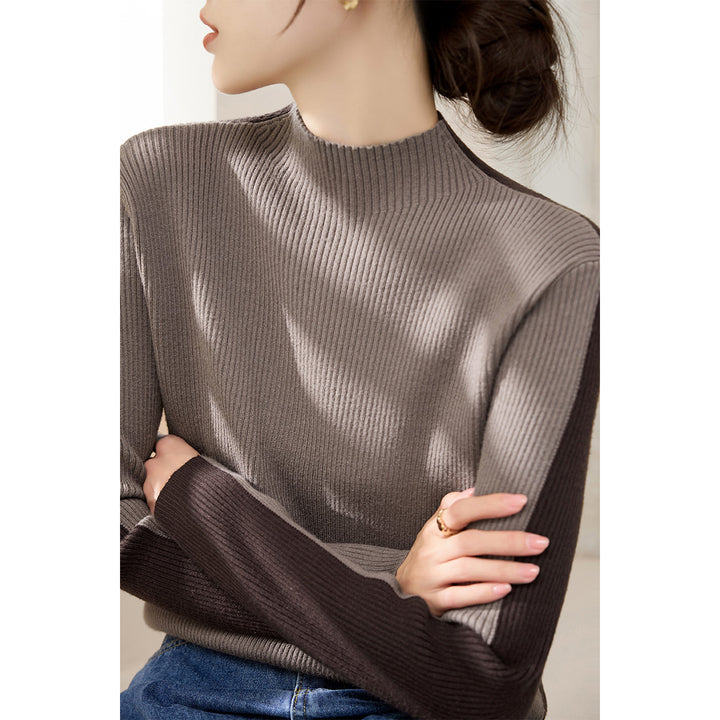 Damerne fashionable turtleneck sweater med tekstureret ribdesign og kontrasterende ærmer Stilla