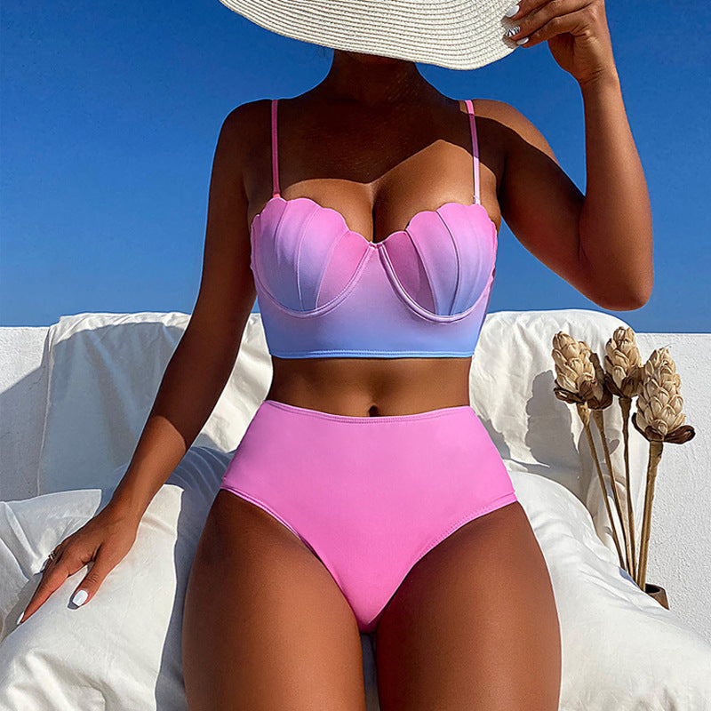 Dame Bikini-overdel med muslingform og høj talje Skovae