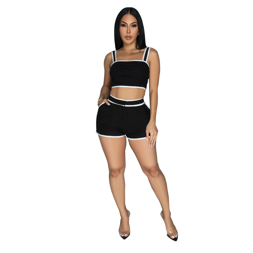 Dame Sporty Crop-Top og Shorts Sæt med elastisk Talje og kontrasterende Accenter Stilla