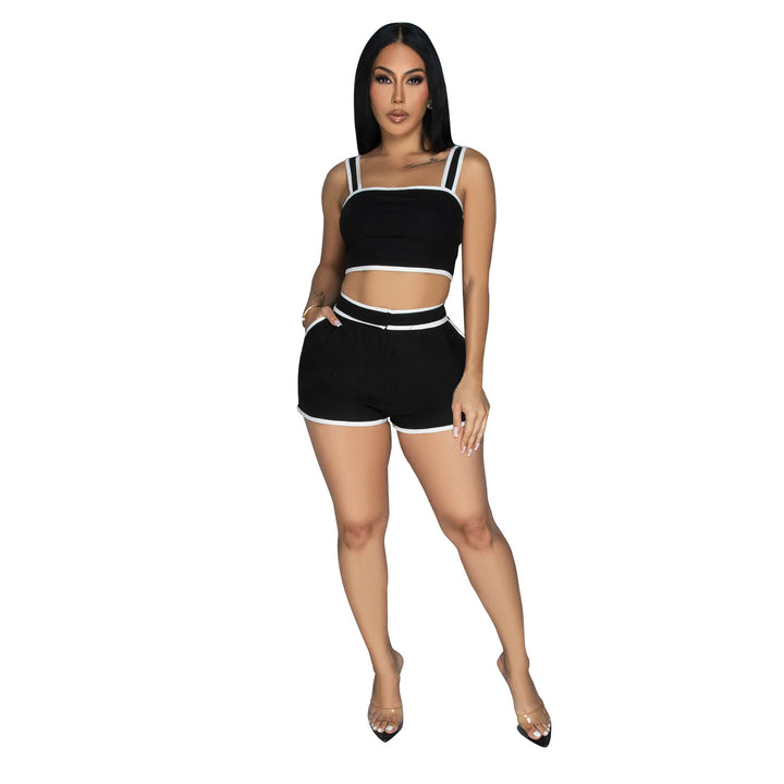 Dame Sporty Crop-Top og Shorts Sæt med elastisk Talje og kontrasterende Accenter Stilla