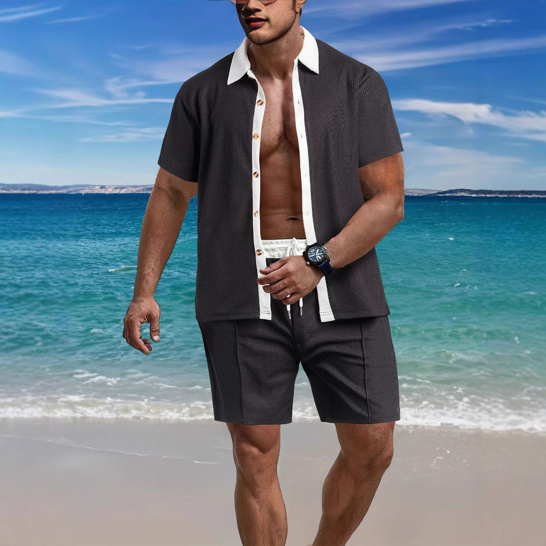 Herren afslappet kortærmet skjorte og shorts-sæt med åndbart materiale og moderne design Stilla