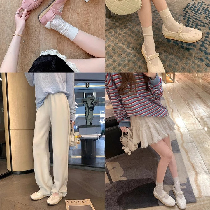 Dame Læder Ballerina Flats med Perlemorsdetalje Stilla