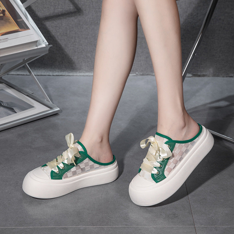 Dame Luftige Slip-On Sneakers med elegant Satin-snøresystem Stilla
