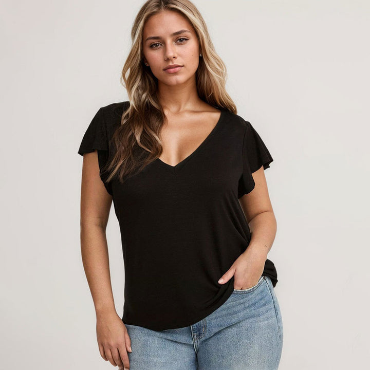 Dame Viskose T-shirt med flæsekanter Stilla