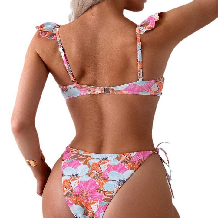 Damebikini med voluminøse flæser og blomster mønster Skovae