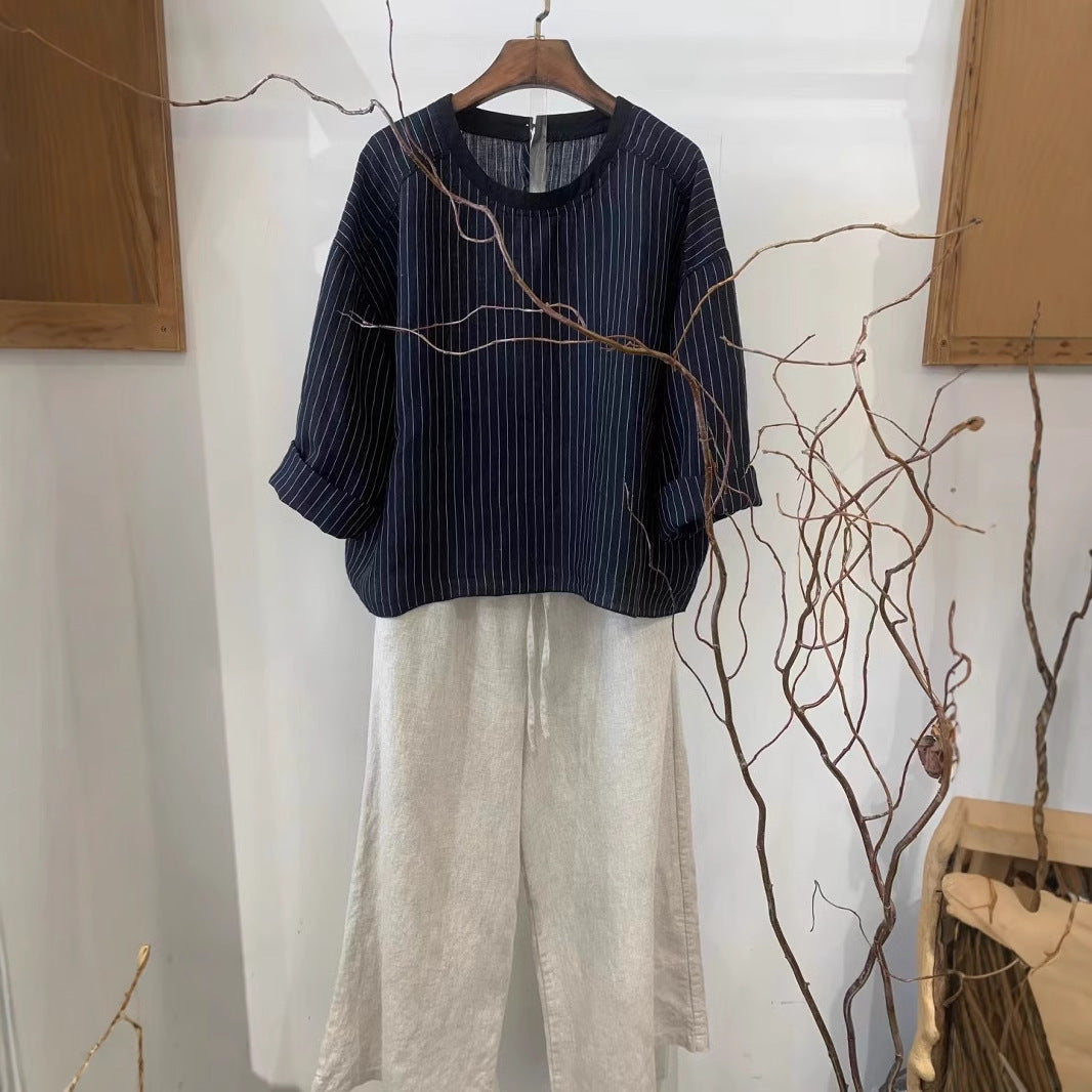 Femme Stribet Let Pullover Top Stilla