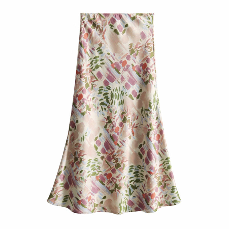 Dame Spaghettistrap Bluse med blomsterprint og fin satinfinish Stilla