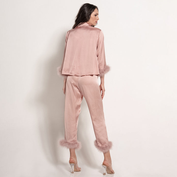 Dame elegant satin pyjamas med stilfulde plys-forbedringer Stilla
