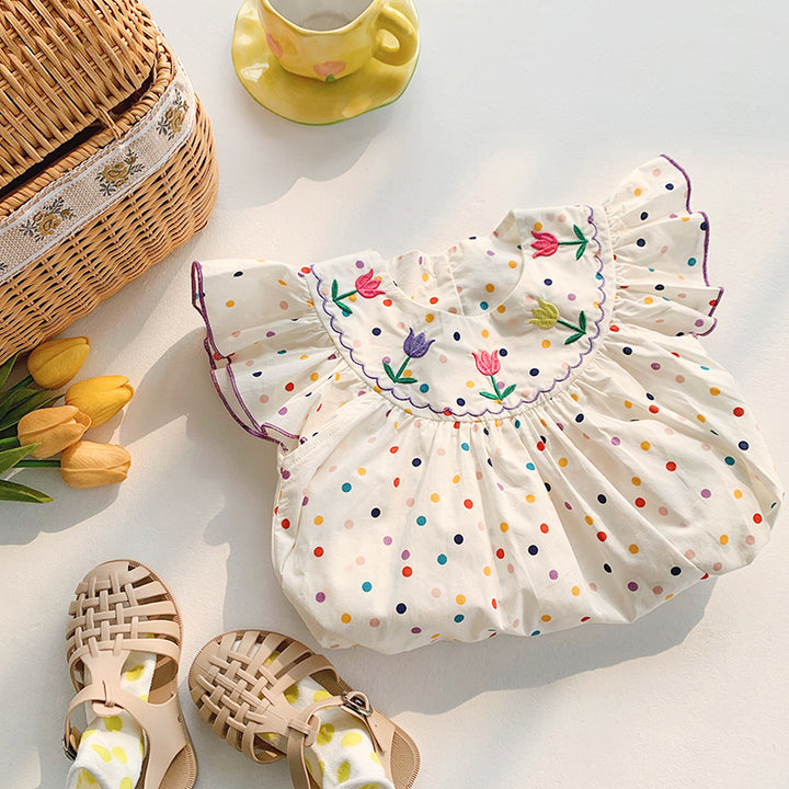 Pige broderet blomster polyesterdress Stilla