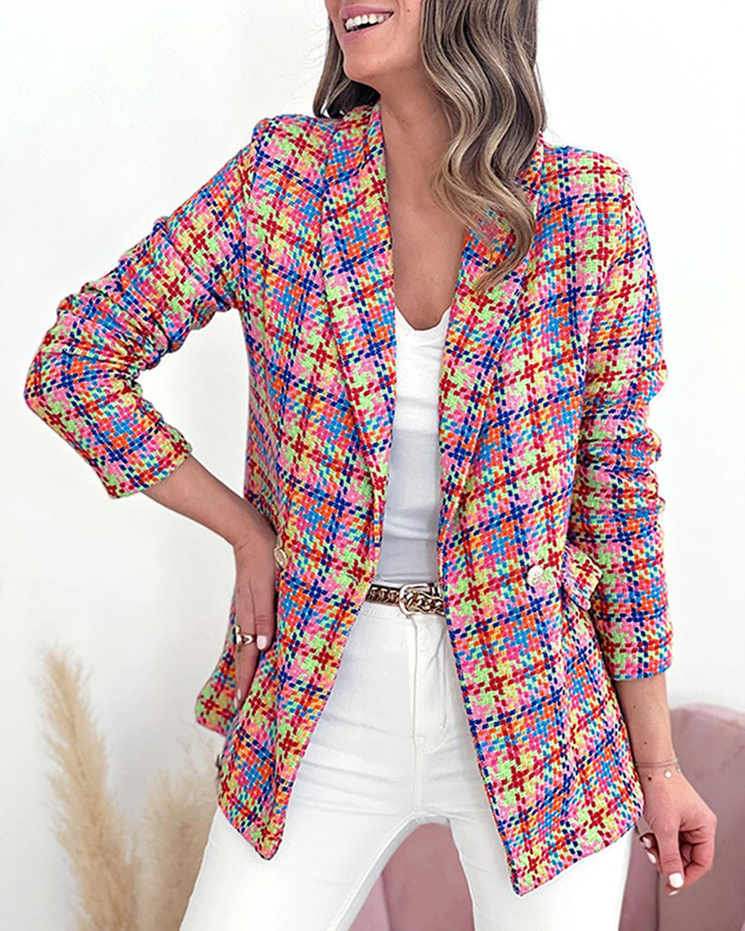 Dame mode Tweed-blazer med struktureret overmateriale og afslappet pasform Stilla