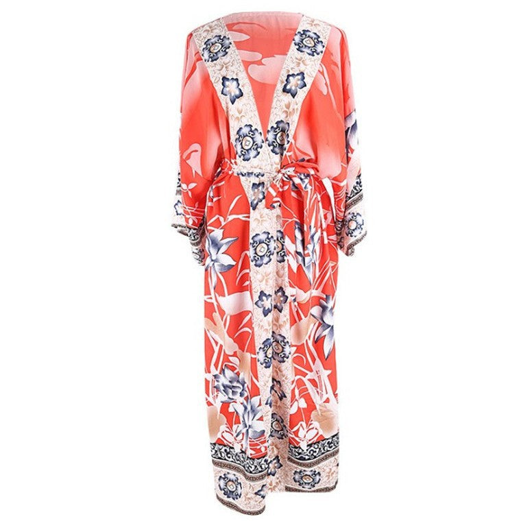 Dame Boho-stil strandtunica med blomstermønster og elegant snit Stilla