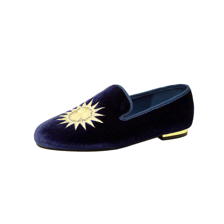 Dame Samt Slipper med unikt soltryk og elegant guldaccent Stilla