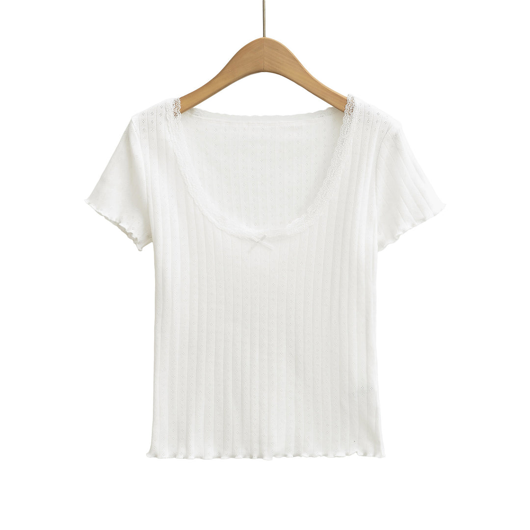 Dame elegant rib-top med romantiske spidsdetaljer og charmerende snit Stilla