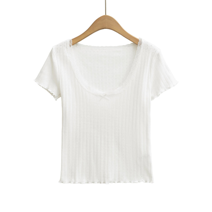 Dame elegant rib-top med romantiske spidsdetaljer og charmerende snit Stilla