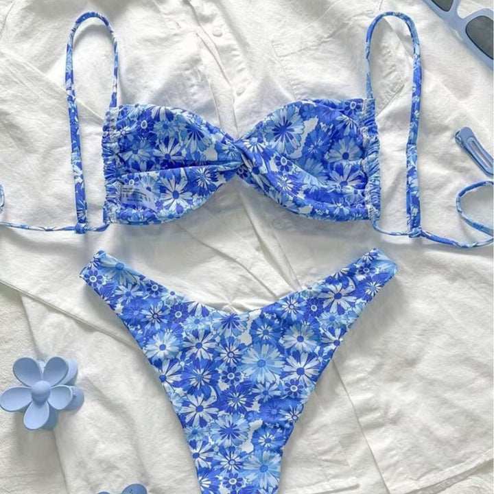 Dame Triangel-Bikini med blomsterdesign Skovae
