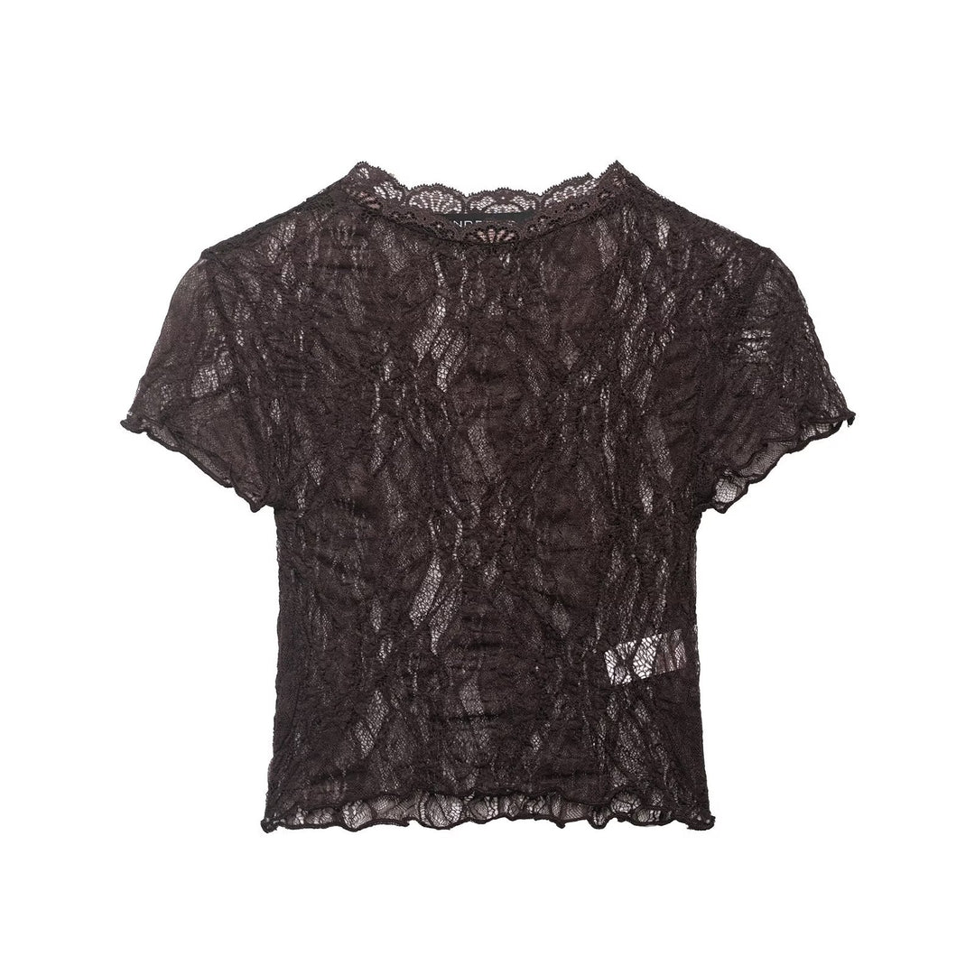 Dame spids crop-top med fin struktur og voluminøse ærmer Skovae