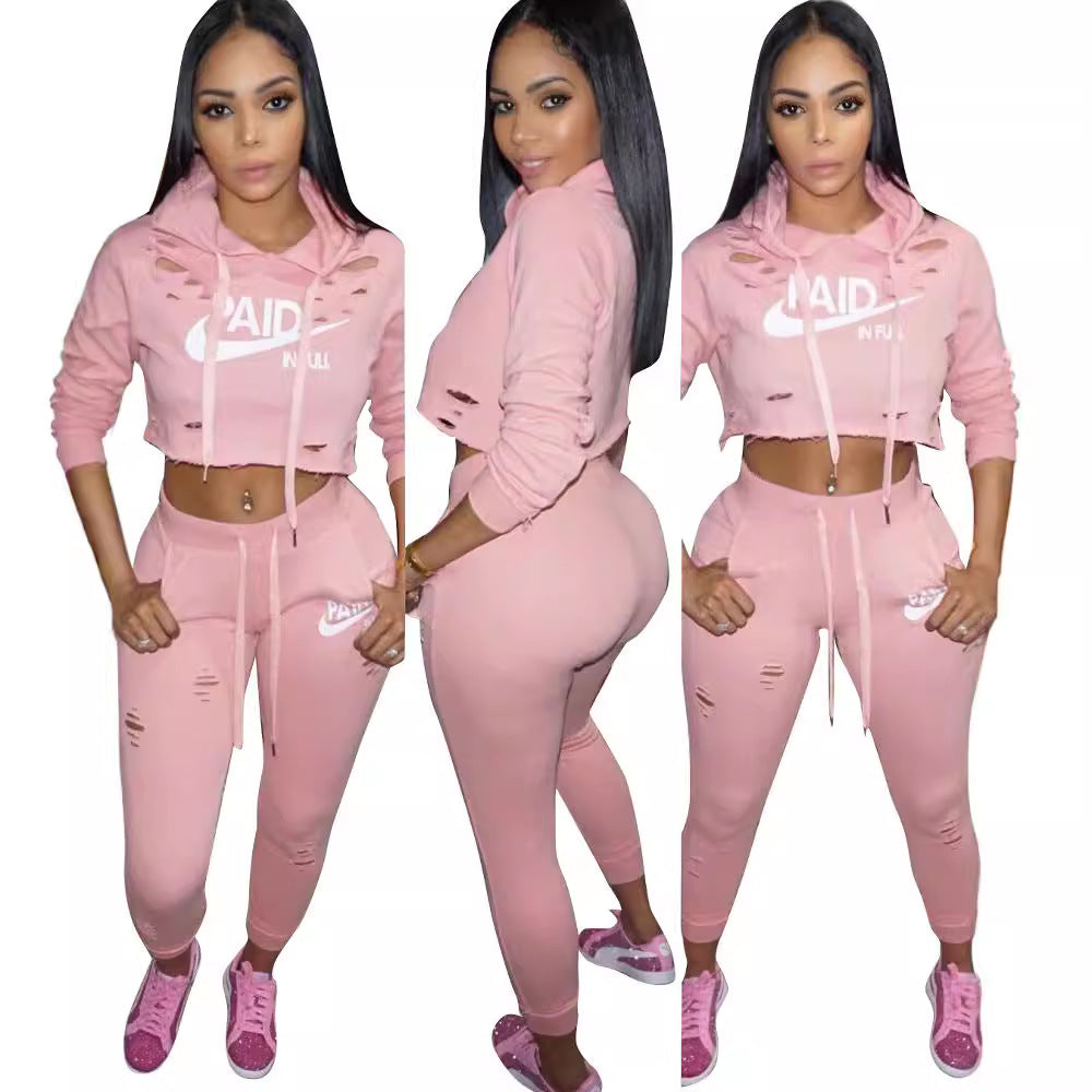 Dame Sporty Crop-Top og Slim-Fit Joggingbukser Sæt Stilla