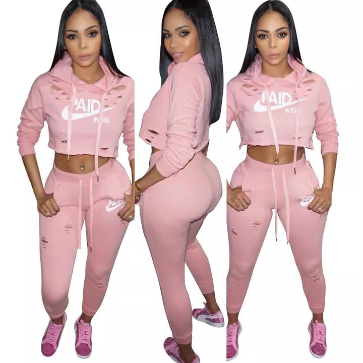 Dame Sporty Crop-Top og Slim-Fit Joggingbukser Sæt Stilla
