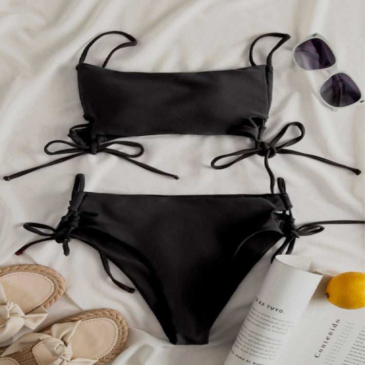 Dame bandeau bikini med raffinerede bindebånd Skovae