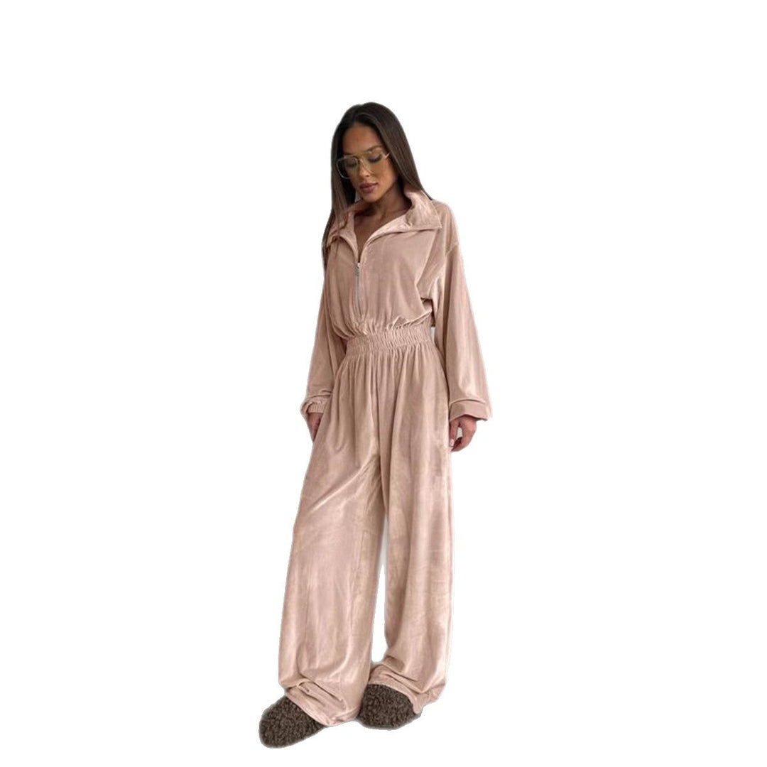 Kvinders afslappede fleece jumpsuit med høj krave og praktisk lynlås Skovae