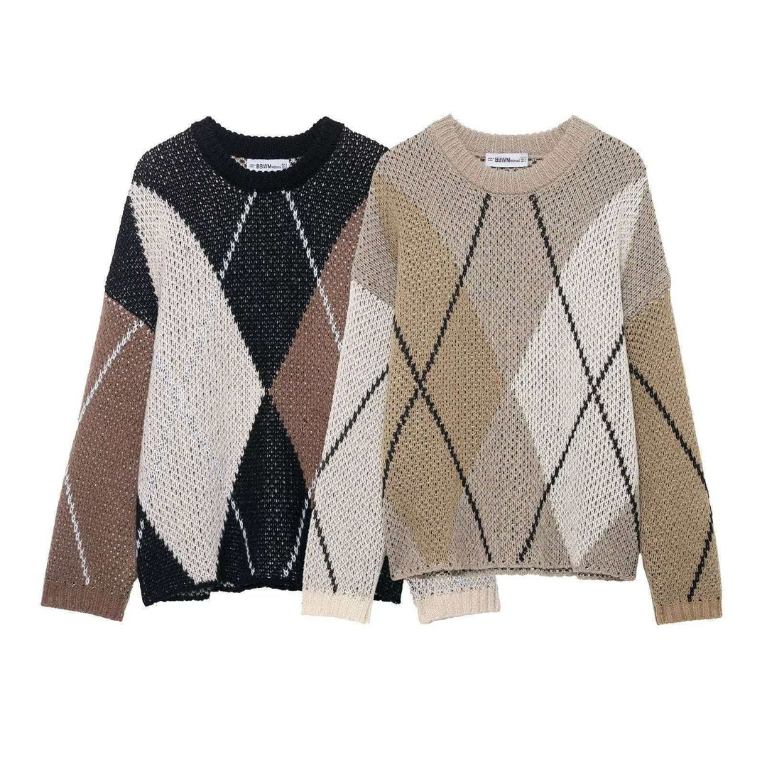 Kvinder afslappet pullover i moderne diamantmønster Stilla