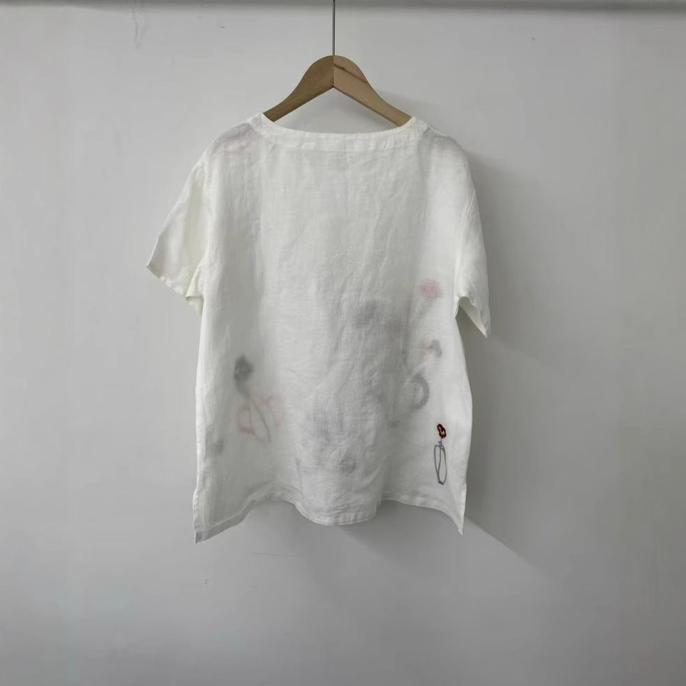 Dame Broderet Linned Relaxed Fit Overdel Stilla