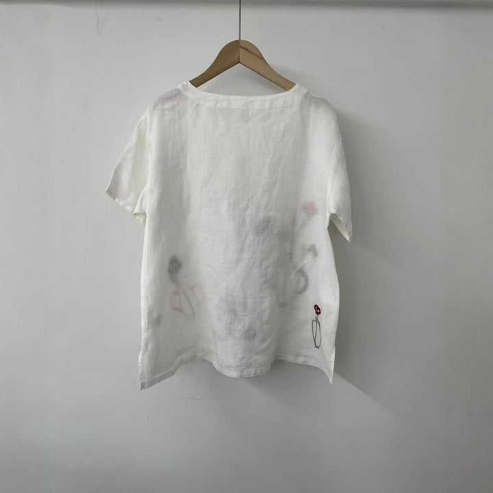 Dame Broderet Linned Relaxed Fit Overdel Stilla