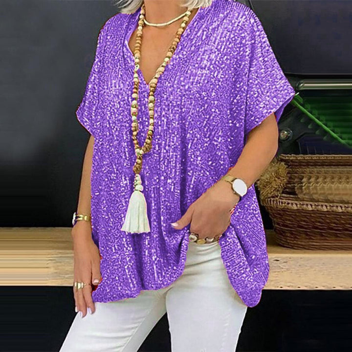 Dame Pailletter V-Udskæring Oversized Top Stilla